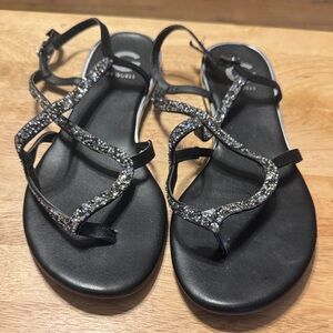 Guess Black Sandals with Glittering Silver Straps